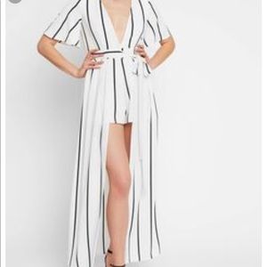 Striped Romper with Maxi Overlay Skirt